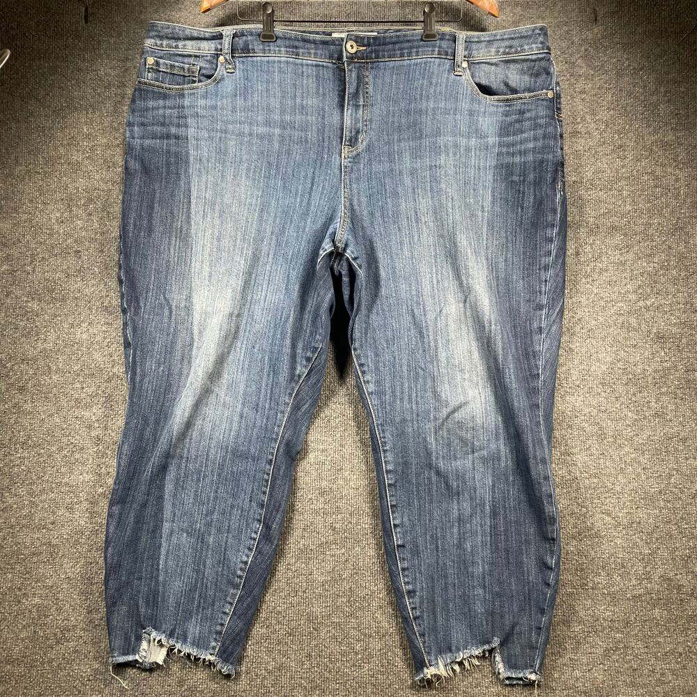 Torrid Denim Cropped Girlfriend Jeans Women's Plus 26R (50X25) Blue Stretch